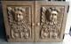 Pair Of Two Carved Wood Cherub Angel Carvings Doors Plaques Art Sculpture Set B