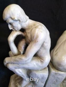 Pair of Two Nude Male Men Statue Figural Bookends Set of Two 2 The Thinker Man