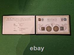 Penny Black & Two Pence Blue Stamp Set With Queen Victoria Silver Crown Coins