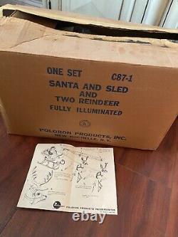 Poloron santa and sled and two reindeer vintage Christmas blow mold set rare