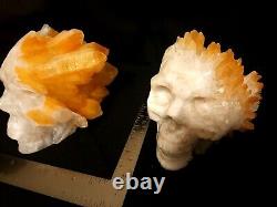 RARESet of two life size hand-carved quartz crystal skulls. Unique