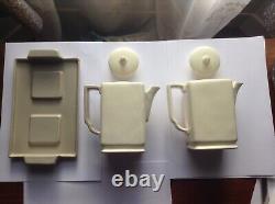 Rare Deco Poole England Mid 30s Tall Two-Colour Coffee & Hot Water Pots On Tray