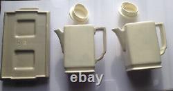 Rare Deco Poole England Mid 30s Tall Two-Colour Coffee & Hot Water Pots On Tray
