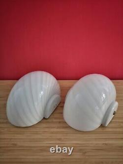 Rare Set of Two Vintage SWIRL MURANO Glass SHELL Wall Lamps Italy 70s Applique