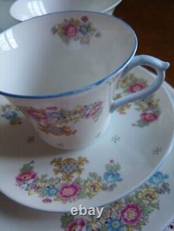 Rare Shelley Sheraton Blue 2323 Tea For Two Set with Dorothy Shape Cups 9 pieces