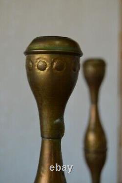 Rare Vintage Set Two Candlestick holders Brass Israel Metal 11 from Jerusalem