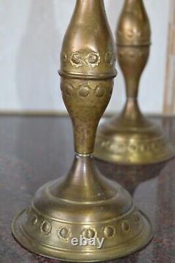 Rare Vintage Set Two Candlestick holders Brass Israel Metal 11 from Jerusalem