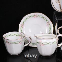 Royal Crown Derby Tea Set for Two Pink Bow and Ribbon 9pc Circa 1909