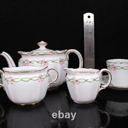 Royal Crown Derby Tea Set for Two Pink Bow and Ribbon 9pc Circa 1909