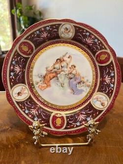 Royal Vienna Style Hand Painted Lady & Cherubs Cupid Raised Gold Plate Set 2