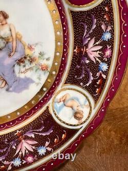 Royal Vienna Style Hand Painted Lady & Cherubs Cupid Raised Gold Plate Set 2