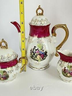 Royale Sealy Porcelain Tea 17pc Set Pink & Gold Two Lovers In A Garden B-1659