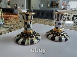SET OF TWO NEW Authentic MacKenzie-Childs Courtly Check Ceramic Candlesticks