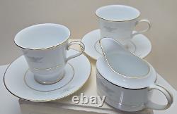 Set (2) Gray Eagle Emblem Gold Trim Cup & Saucer withCreamer Military Colonel Army