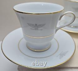 Set (2) Gray Eagle Emblem Gold Trim Cup & Saucer withCreamer Military Colonel Army