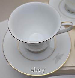 Set (2) Gray Eagle Emblem Gold Trim Cup & Saucer withCreamer Military Colonel Army