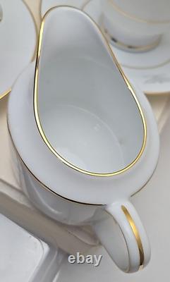 Set (2) Gray Eagle Emblem Gold Trim Cup & Saucer withCreamer Military Colonel Army