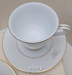 Set (2) Gray Eagle Emblem Gold Trim Cup & Saucer withCreamer Military Colonel Army