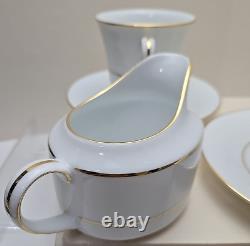 Set (2) Gray Eagle Emblem Gold Trim Cup & Saucer withCreamer Military Colonel Army