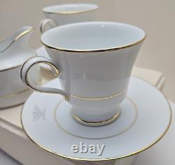 Set (2) Gray Eagle Emblem Gold Trim Cup & Saucer withCreamer Military Colonel Army