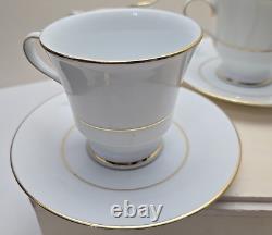 Set (2) Gray Eagle Emblem Gold Trim Cup & Saucer withCreamer Military Colonel Army