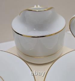 Set (2) Gray Eagle Emblem Gold Trim Cup & Saucer withCreamer Military Colonel Army