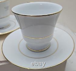 Set (2) Gray Eagle Emblem Gold Trim Cup & Saucer withCreamer Military Colonel Army