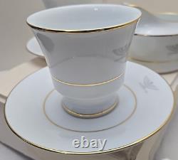 Set (2) Gray Eagle Emblem Gold Trim Cup & Saucer withCreamer Military Colonel Army