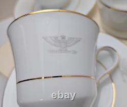 Set (2) Gray Eagle Emblem Gold Trim Cup & Saucer withCreamer Military Colonel Army