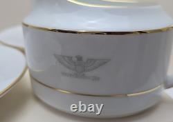 Set (2) Gray Eagle Emblem Gold Trim Cup & Saucer withCreamer Military Colonel Army