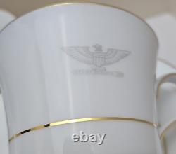 Set (2) Gray Eagle Emblem Gold Trim Cup & Saucer withCreamer Military Colonel Army