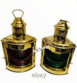 Set Of Two, 10 Maritime Hanging Lamp, Nautical Brass Oil Handmade Ship Lamp