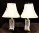 Set Of Two (2) Waterford Herringbone Exquisite Fine Cut Crystal Lamps Flawless