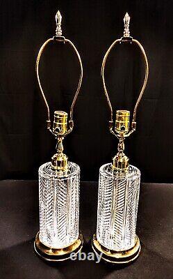 Set Of Two (2) Waterford Herringbone Exquisite Fine Cut Crystal Lamps Flawless