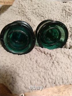 Set Of Two Beautiful Blue/green Brookfield Glass Insulators