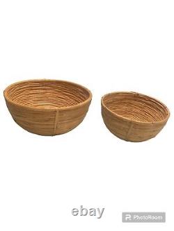 Set Of Two Coiled Bamboo Pencil Reed Baskets