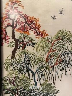 Set Of Two Japanese Silk Embroidered Art With Gold Wooden Frame, New York