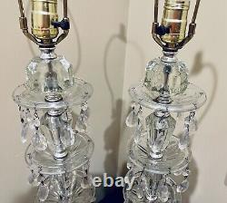 Set Of Two Large Gold Crystal Lamps