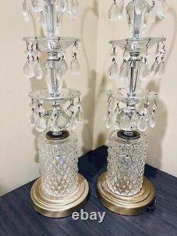 Set Of Two Large Gold Crystal Lamps