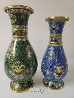 Set Of Two Stunning Cloisonne Vases- 10 & 9 High