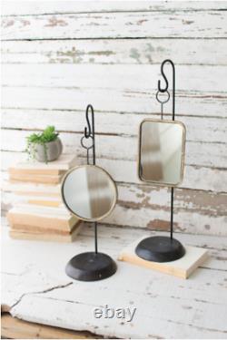 Set Of Two Table Top Metal Mirrors Gold