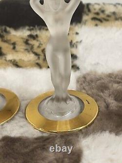 Set Of Two Vintage Bayel Bacchu Crystal Frosted Lady Stem Cordial Wine Glasses
