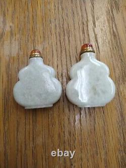 Set Of Two Vintage Chinese Nature Hetian Jade Hand-carved 2 Snuff Bottles withLid
