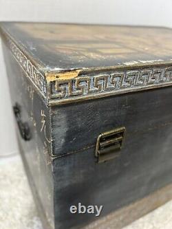 Set Of Two Vintage Hand Painted Wood Nesting Box Trunk Storage Chinese Oriental