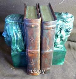 Set Pair of 2 Two Bookends Beethoven & Liszt Leather Books Statue Busts Metal