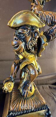 Set Pair of Two 2 Decorative Monkey Monkeys Statues Pedestal Stands Gold Paint