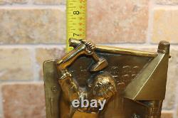 Set Two Brass Blacksmith Ferrier Forged Iron Anvil Man Statue Sculpture Bookends