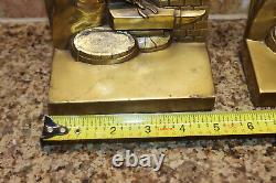 Set Two Brass Blacksmith Ferrier Forged Iron Anvil Man Statue Sculpture Bookends