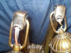 Set Two Vintage Brass Wall Lamp old bronze porcelain socket working