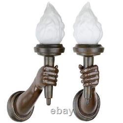 Set of 2 French Whimsy 1930s Style Hands Holding Glass Torches Wall Sconces